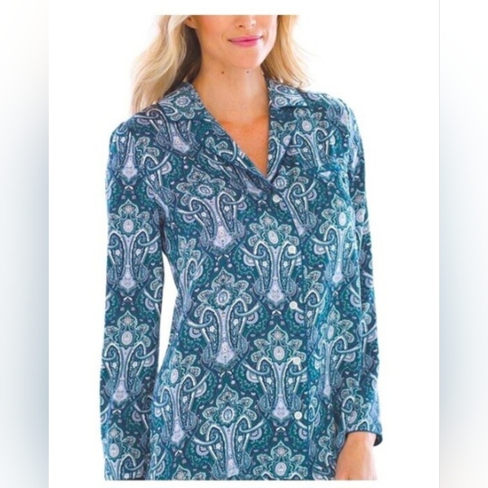 Soma Paisley Pajama Top Large NWT Womens Button Up Sleep Shirt Soft Stretch - Picture 3 of 7